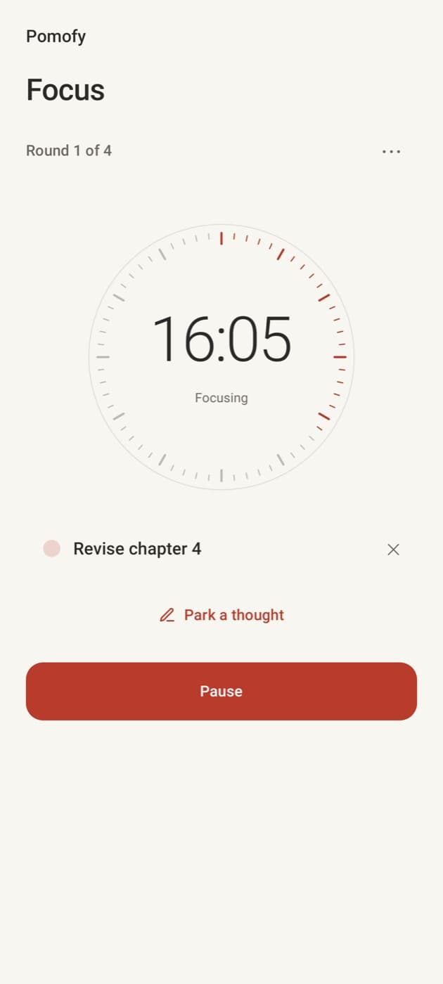 The focus timer running on one task